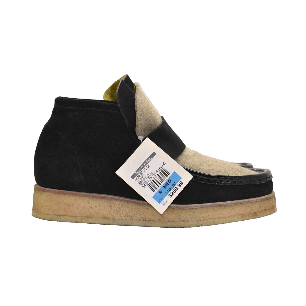 B5 Auth ACNE STUDIOS Black Suede Camel Tongue Patent Trim Kingston Boots Size 39 - Picture 2 of 9